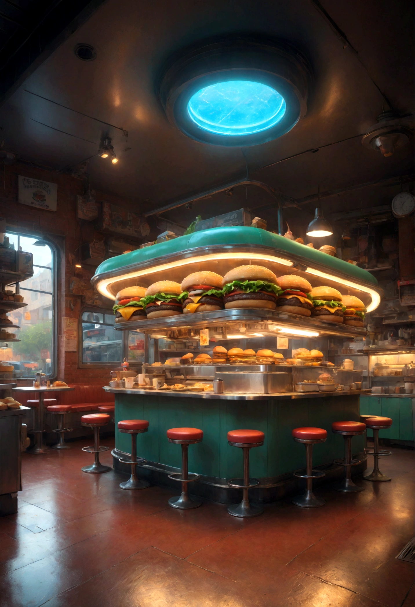 Patrick, Burger Shop, best quality, masterpiece, very aesthetic, perfect composition, intricate details, ultra-detailed