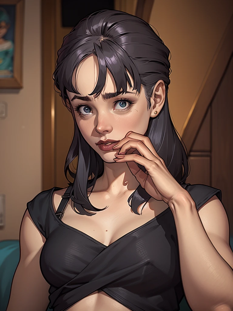 A closeup of a woman in a black top and a black bra, estilo de arte de charlie bowater, Estilo Charlie Bowater, retrato de vampiro, arte do personagem charlie bowater, Alena Aenami e Artgerm, Neoartcore e Charlie Bowater, Charlie Bowater cores ricas e profundas, lazy art style, Artgerm e Tom Bagshaw