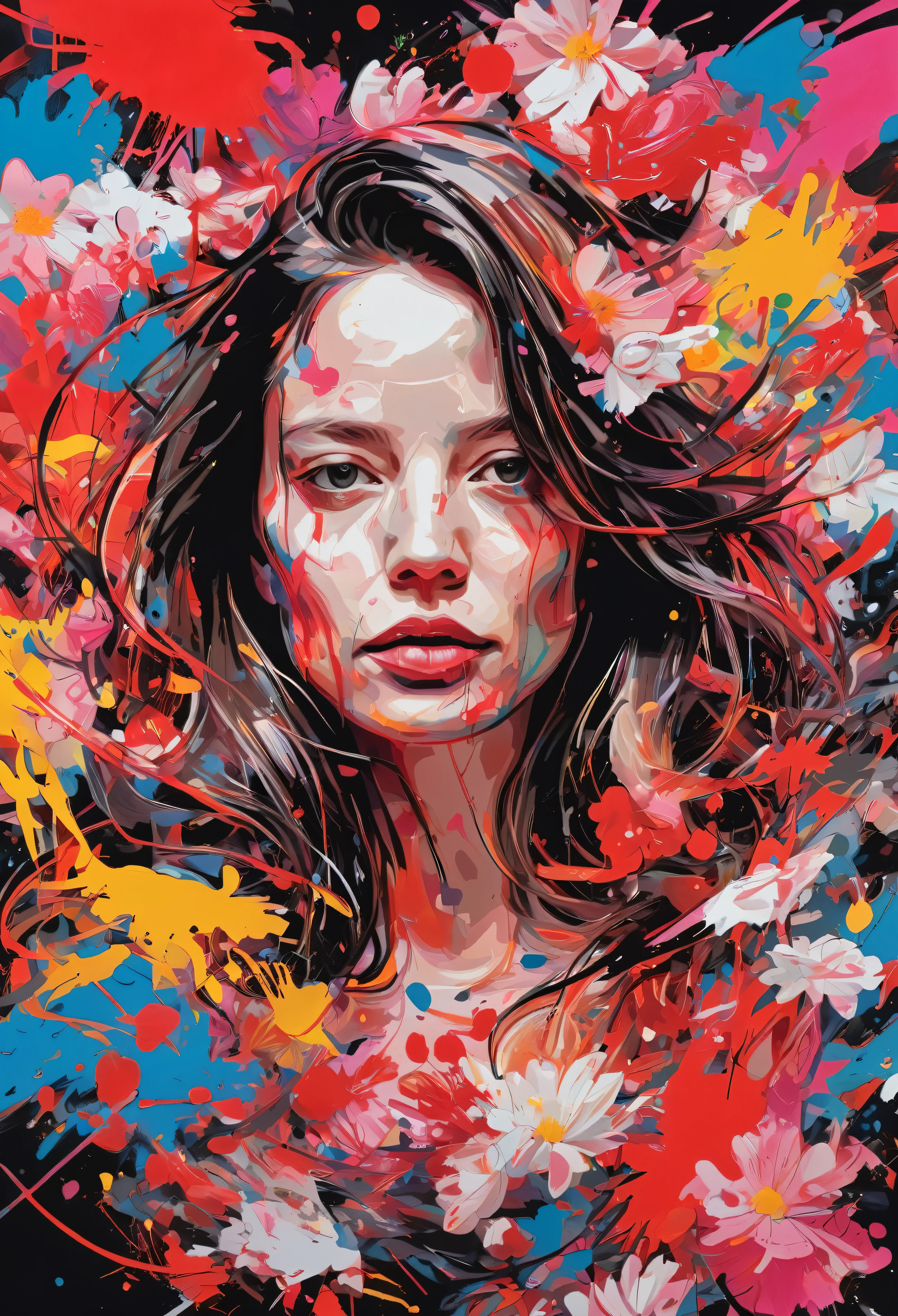 Graffiti, scribble, Comics by Petra Cortright, best quality, masterpiece, dark colour splash artwork, Representative work, official art, Professional, Ultra intricate detailed, 8k, dark colour brush art, colourful background 