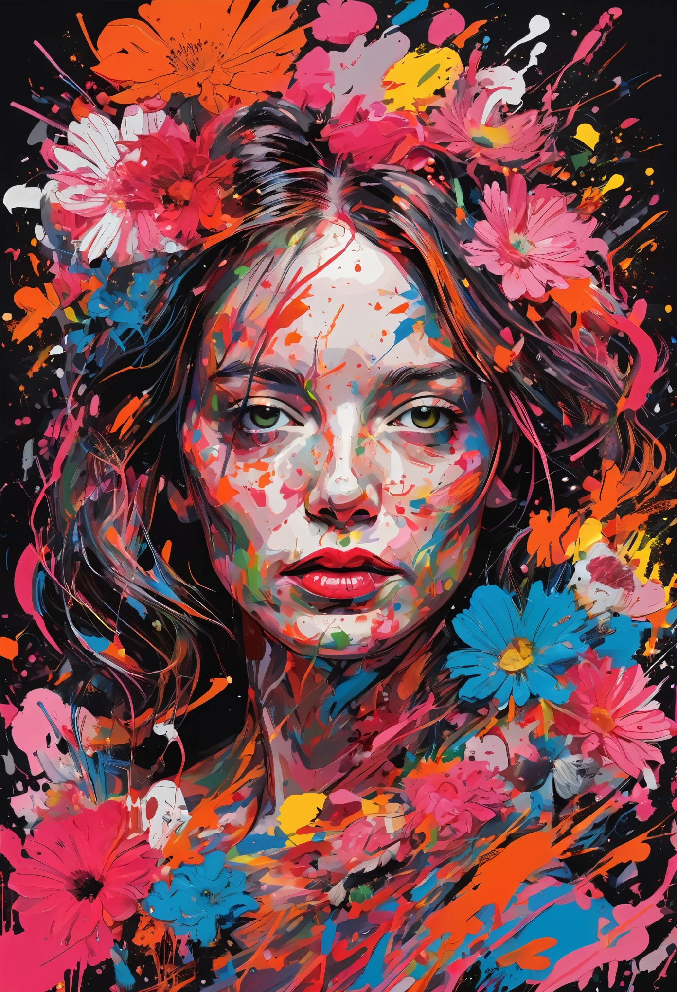 Graffiti, scribble, Comics by Petra Cortright, best quality, masterpiece, dark colour splash artwork, Representative work, official art, Professional, Ultra intricate detailed, 8k, dark colour brush art, colourful background