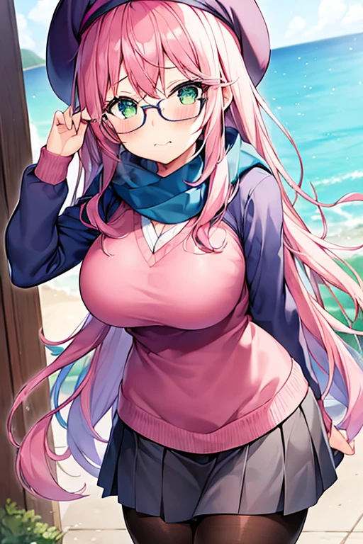 Sexy naked girl pink haire big boobs circle eye glasses With pink hoddie