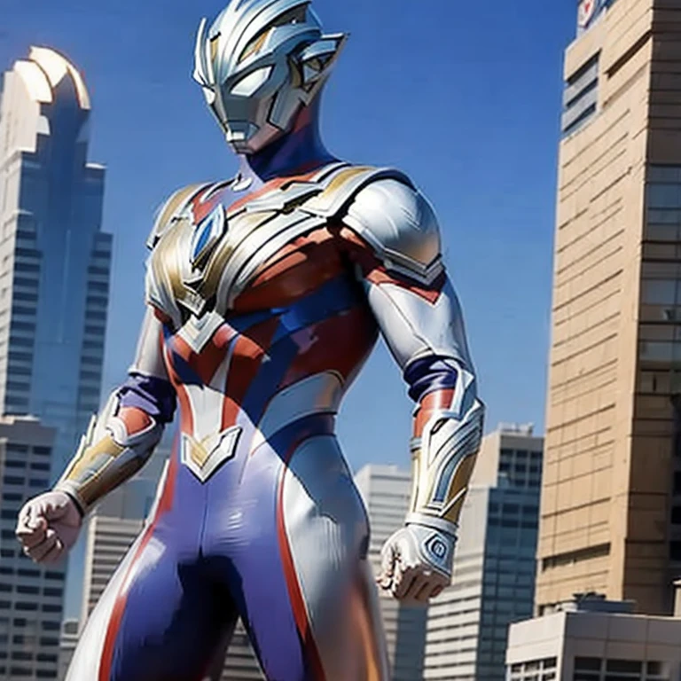 (masterpiece, best quality:1.2), 1boy, solo, ultraman, over building, giant