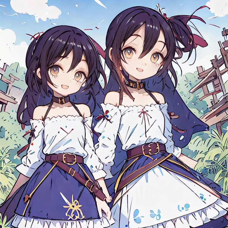 (masterpiece, best quality:1.2), dress,1girl, bare shoulders, belt, eyebrows visible through hair, hair between eyes, long sleeves, looking at viewer, off shoulder, shirt, single thighhigh, solo, thighhighs, white legwear, white shirt,off-shoulder dress,frilled skirt,belt buckle,sleeveless,buckle,choker,frills,medium hair,frilled dress,frilled shirt