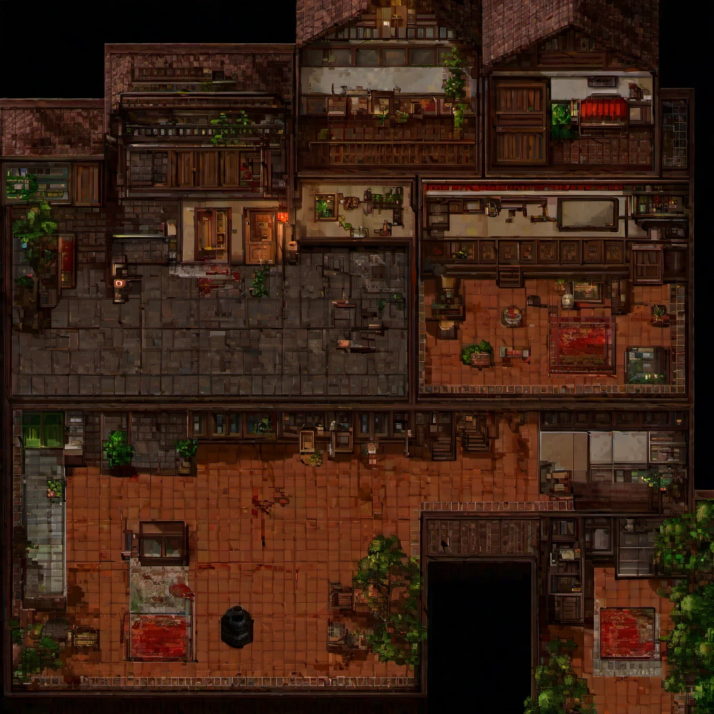 (masterpiece, best quality:1.2),  RPG Maker, tileset, tile level, game screenshot, horror