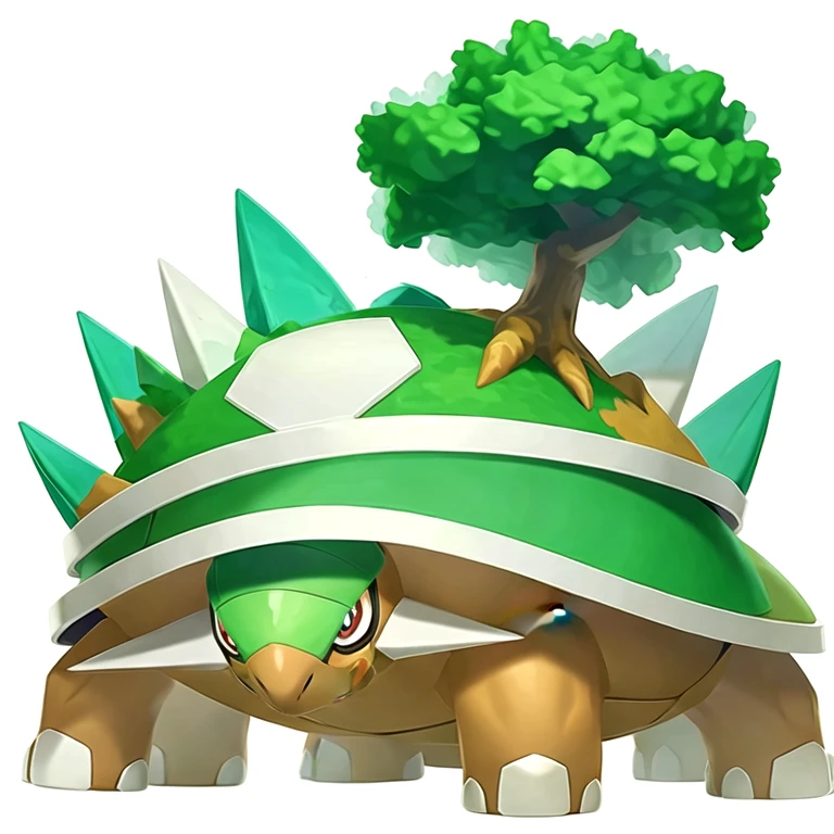 (masterpiece, best quality:1.2),solo,torterra \(pokemon\),pokemon \(creature\),full body,no humans,turtle,shell,tree,red eyes,closed mouth,happy,standing,looking at viewer,quadrupedal
