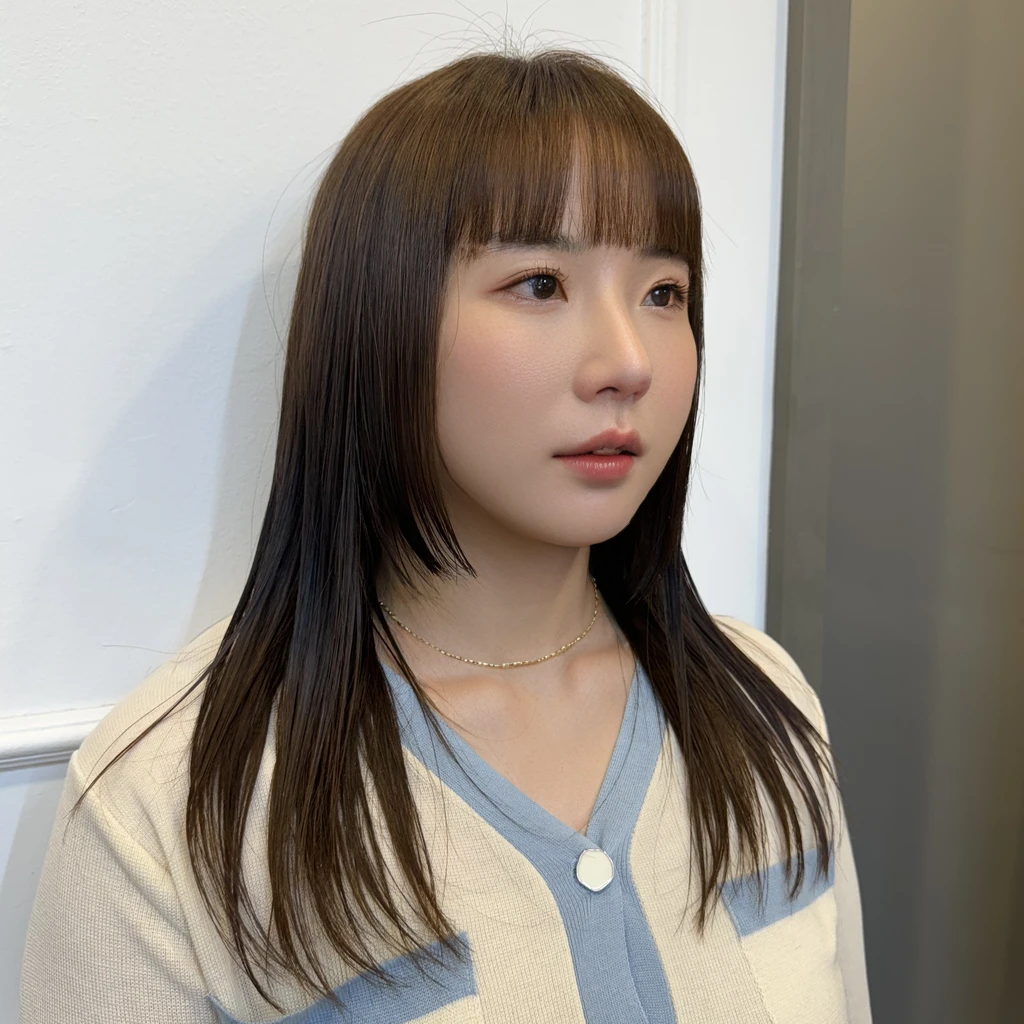 Best Quality, 8k, Masterpiece, (Portrait: 1.3), (photo realistic:1.4), (hyper realistic:1.4), Sharp Focus, looking at viewer, (smoother lighting:1.1), (increase cinematic lighting quality:0.9), realistic lighting, backlighting, light on face, ray trace, (brightening light:1.2), (Increase quality:1.4), sharp detail, (best quality real texture skin:1.4), finely detailed eyes, black_eyes, finely detailed face, 25 year old Korean woman