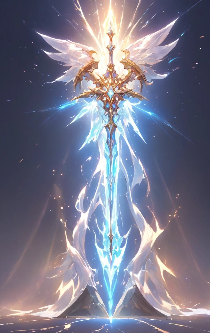 masterpiece, best quality, epic fantasy art style, simple shield (ethereal form, glowing white, made of pure energy, wispy form), full art, full shield art, ultra high resolution, sharp focus, HD, 8k, clear details, zoom out to get the full sword in the image, simple background, show full sword, sword centered on image to allow ample background to show