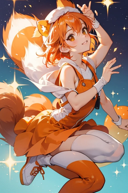 Riku is an orange girl squirrel with orange and white markings and pink beret on her head. SPARKLE; GLITTER
