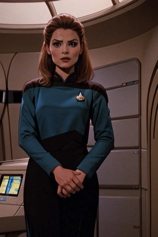 Jenna Coleman: Star Trek blue uniform: Enterprise Bridge background: Emilie de Ravin: Emma Rigby,