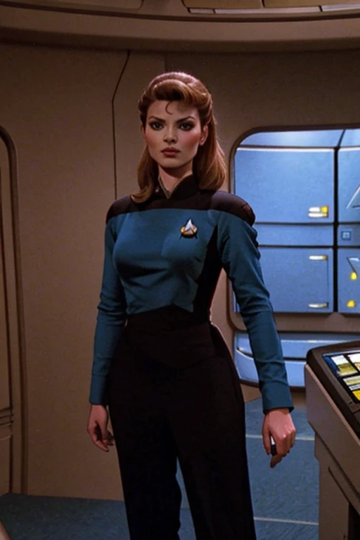 Jenna Coleman: Star Trek blue uniform: Enterprise Bridge background: Emilie de Ravin: Emma Rigby,
