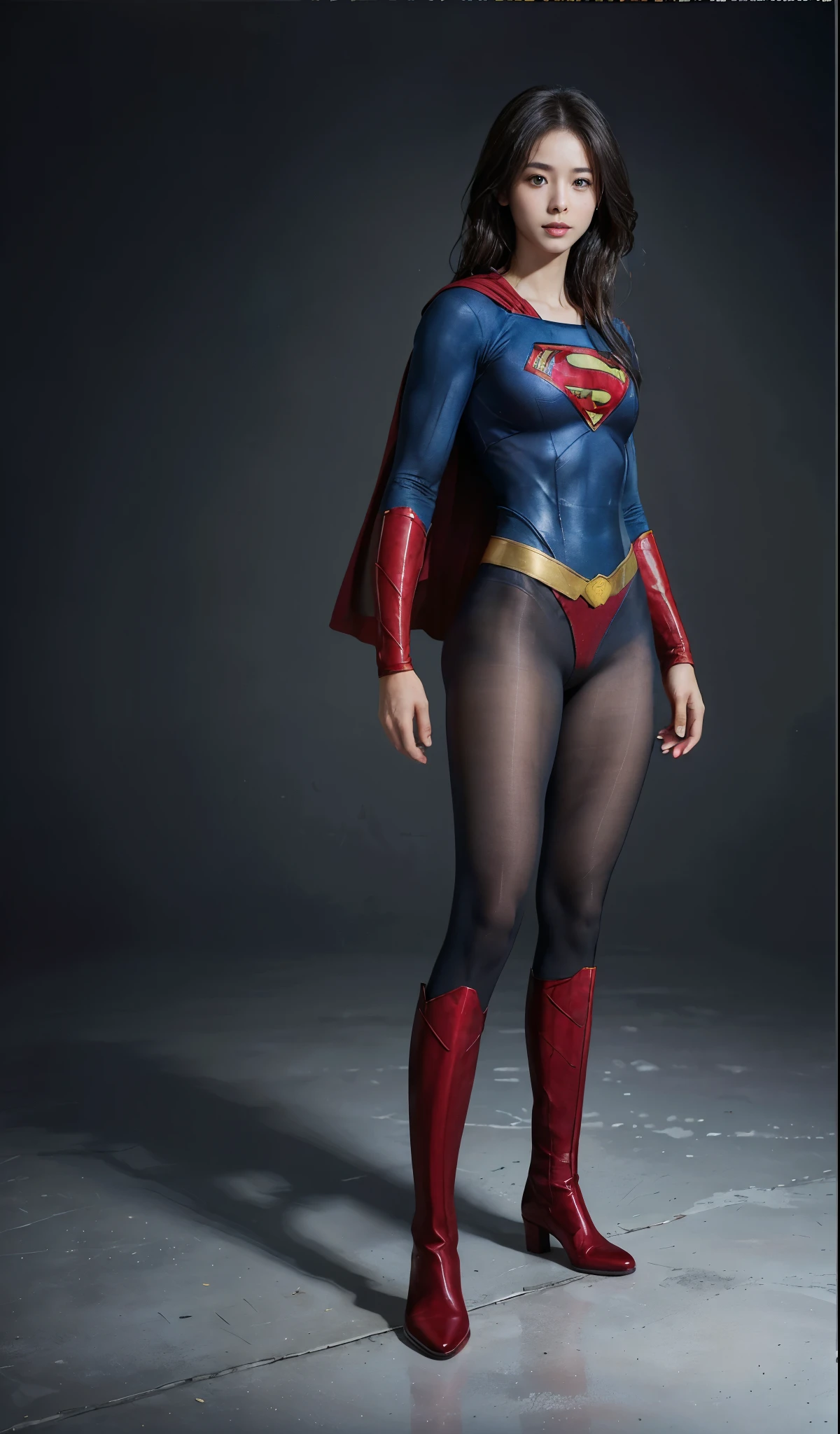 No background、(((Beautiful legs in black tights.)))、(((Legally express the beauty of your smile)))、((((Make the most of your original images)))、(((Supergirl Costume)))、(((Beautiful boyish hairstyle)))、(((suffering)))、(((Please wear black tights....、Be sure to wear red boots)))、((Best image quality、8k))、((highest quality、8k、masterpiece:1.3))、(((Preserve background )))、Sharp focus:1.2、Beautiful woman with perfect figure:1.4、Slim Abs:1.2、Wet body:1.5、Highly detailed face and skin texture、8k