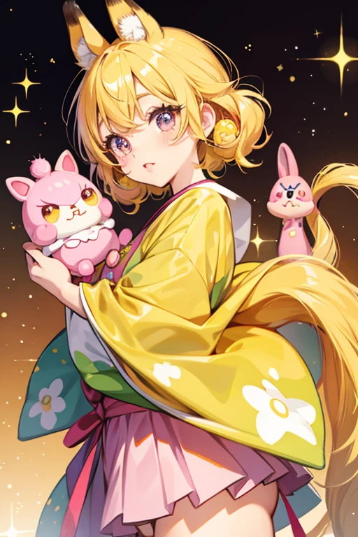 Nanacotchi is based off of the mascot for the Japanese brand nanaco. She resembles a giraffe with spots of many colors and thick eyelashes. SPARKLE; GLITTER