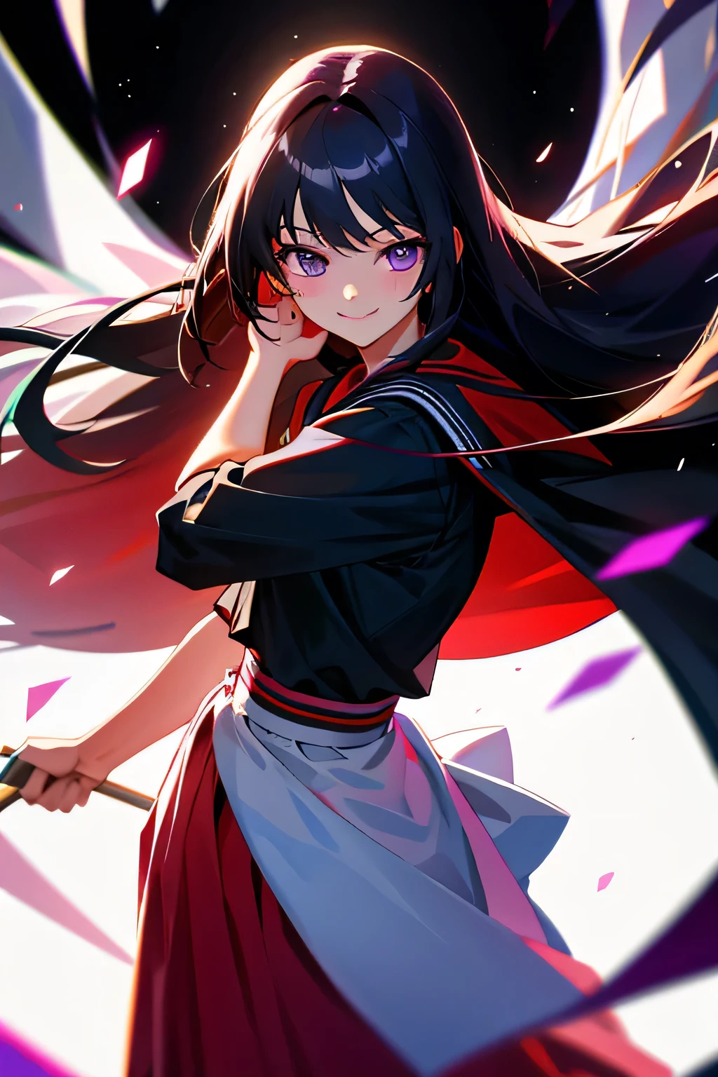 (masterpiece), ((sfw)), best quality, expressive eyes, perfect face, , (1girl,, young adult, beautiful,), solo, black long hair, purple eyes BREAK (fair skin,), cowboy shot, smile, college uniform BREAK, long skirt BREAK, standing BREAK, soft smile, :), in love, beautiful face, in love face, in love smile.