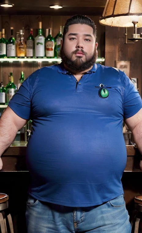 Realistic， ((Full body photo)),Handsome face, male old idade 62，(( (best quality,ultra-detailed),realistic,studio lighting,photography,(chubby,plump) men with (big,fat) guts, hair and beard,🍀Make a man with obesity
He must be wearing blue clothing
He must be inside a bar
He must be drinking whiskey
Ultra realistic photo, qualidade 8k, fullhd
((((looking at the watcher))))