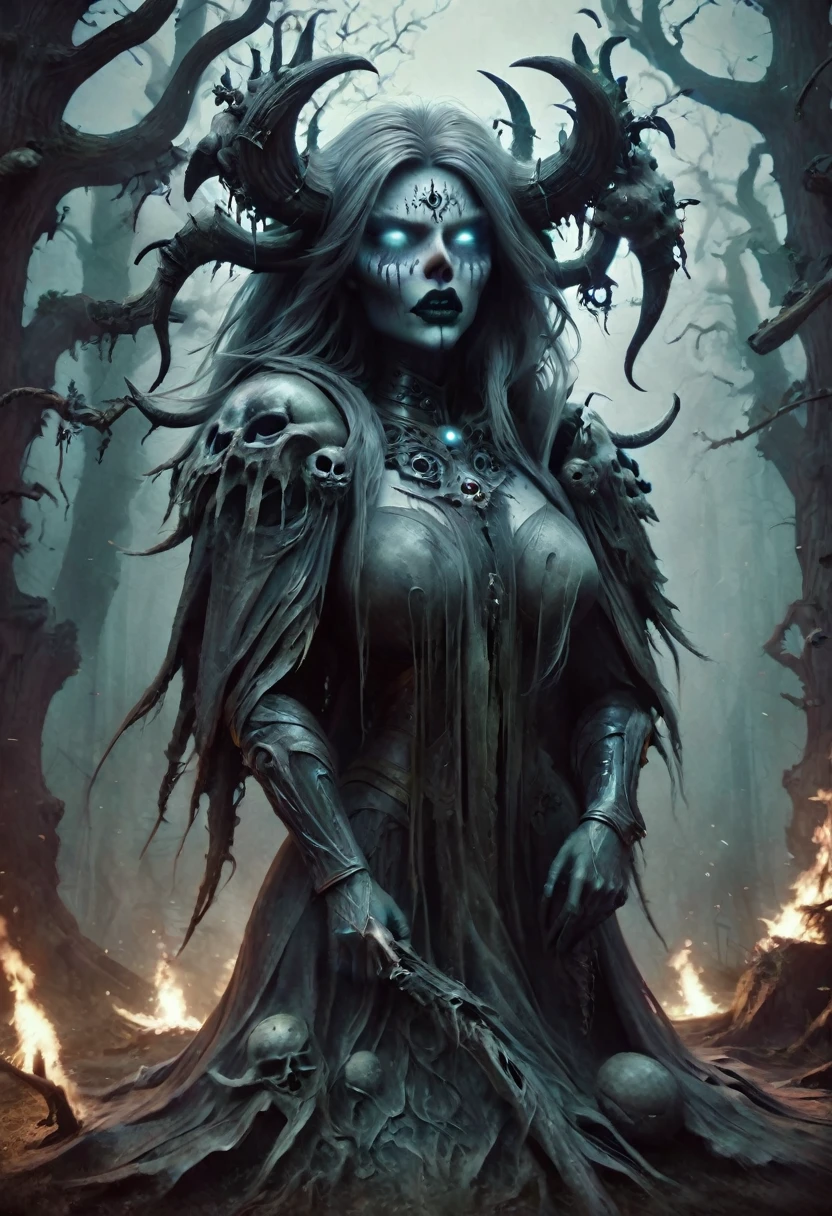 Create an image of a horrific sadistic gorgeous perfect Sexy seductive death, undead head, seductive pose