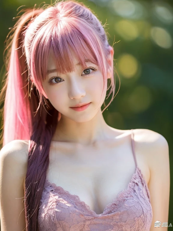 (Imada Mio:1.3),Browsing Caution, One Girl, (beautiful girl, Delicate girl:1.3), (:1.3),
break, Very beautiful eyes, (Symmetrical eyes:1.3),
break, Small breasts, Brown eyes, Parted bangs, Pink Hair, (ponytail), (Upper teeth, The best smile:0.2),
break, (Eye and facial details:1.0),
break, (masterpiece, highest quality, Very detailed, Detailed face, 8k),Pink Hair,Fluffy hair,美しいPink Hair,Wide-angle,whole body,Exposing the breasts,Lace dress