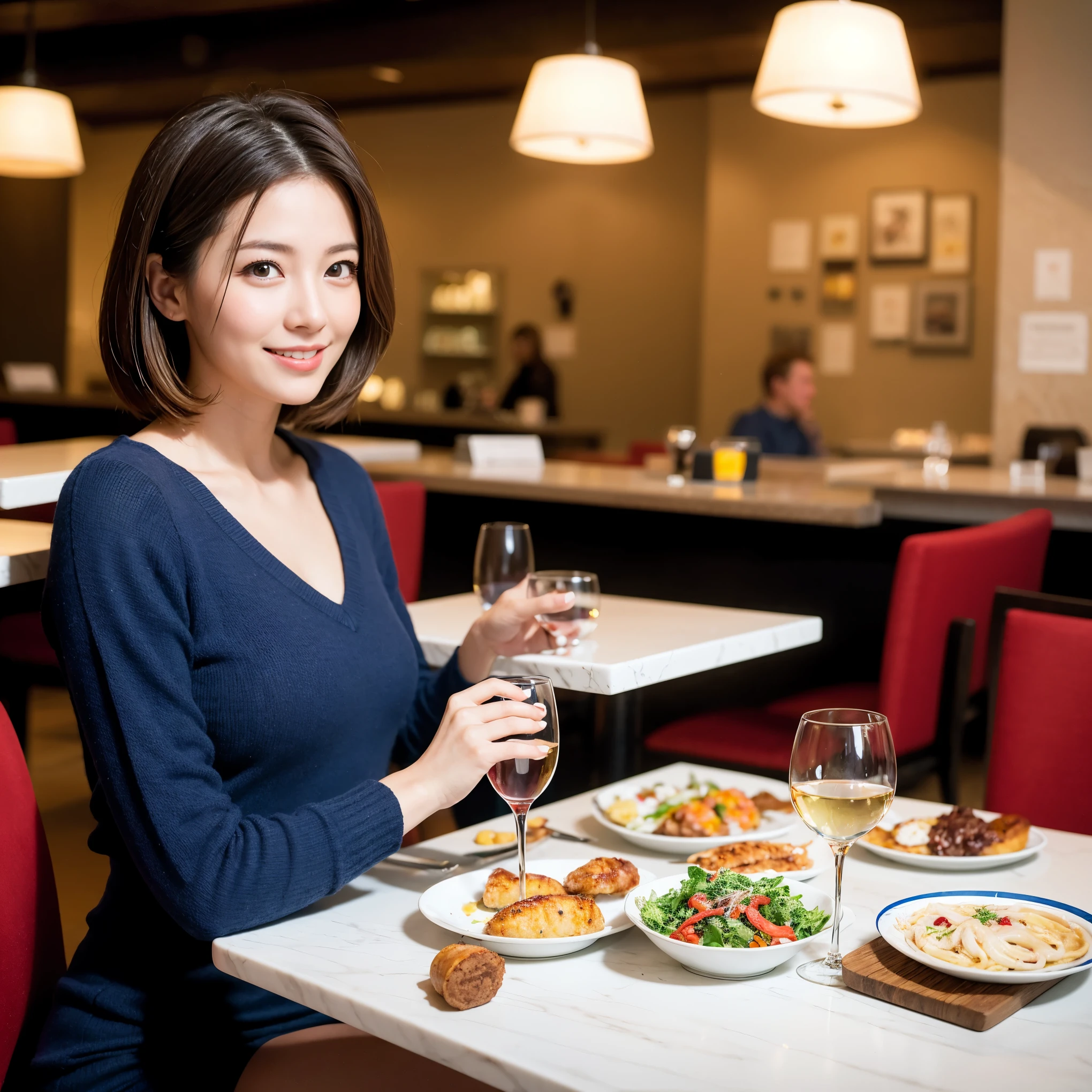 ((Highest quality、8K、masterpiece:1.3))、Yuuko Araki、slimカップル、Pink rubber、modelカップル、(Realistic, Intricate details:1.2), full-course dinner、Wine Party、Amazing view of the sunset sky and clouds、A bright smile、The wonderfulness of smile、Bright image、The beauty of wine, Beautiful Face, blue eyes, The light shines on your face, Blushing, short hair,Bright Face、42 years old), 39 years old, red wine 、Appetizers、Italian food、Wine bottle、Champagne、sparkling wine、Two beauties、Brown Hair、Shortcuts、Long sleeve shirt、dress、Beautiful woman 1, (slimな顔), (The body is slim), (Brown Hair), (Shortcuts), cheeks turn a little red,Attractive beauty、restaurant, In a prominent place (From the waist up) Nova Frog Style, actress, model, Upper Body, White wine, slim, wine glass, 中央に置かれたwine glass, smile, (smile: 1.15), Beautiful fine grain, Depth f/2,saturation, High Contrast, Strong light and shadow,Moist Body:1.5、3D texture、Delicate eyes、Brown Hair、The hair is very shiny、