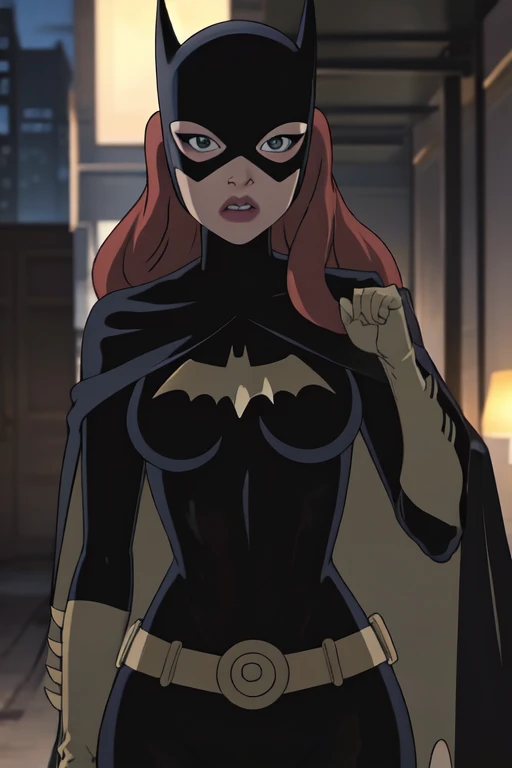 masterpiece, best quality, 1girl, solo, highres, scenery,
CARTOON_batgirl_ownwaifu,www.ownwaifu.com,mask,long hair,blue eyes,bodysuit,breasts,cloak,cape,domino mask,belt,medium breasts,superhero,gloves,lips,black bodysuit,helmet,belt buckle,horns,bat_print,pouch,