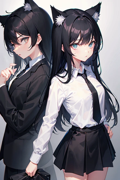 Black Hair,Black clothing,Cat ear,Girl,Poker face,tie,Standing,whole body