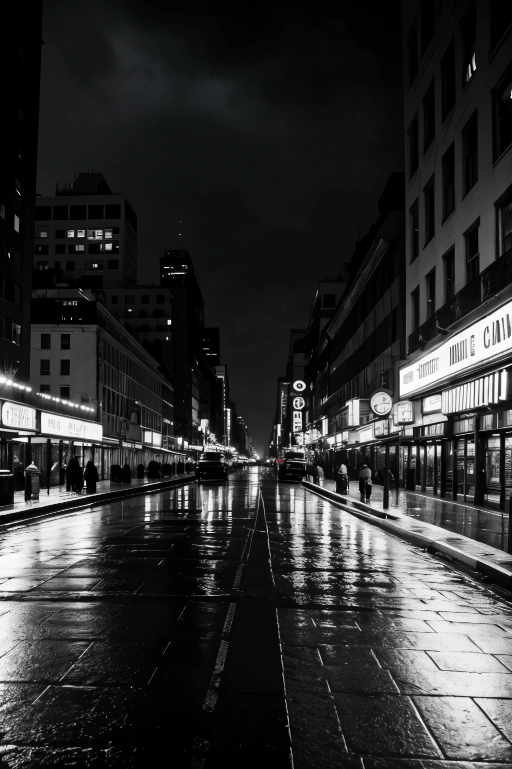 16:9 aspect ratio, film noir, rainy city