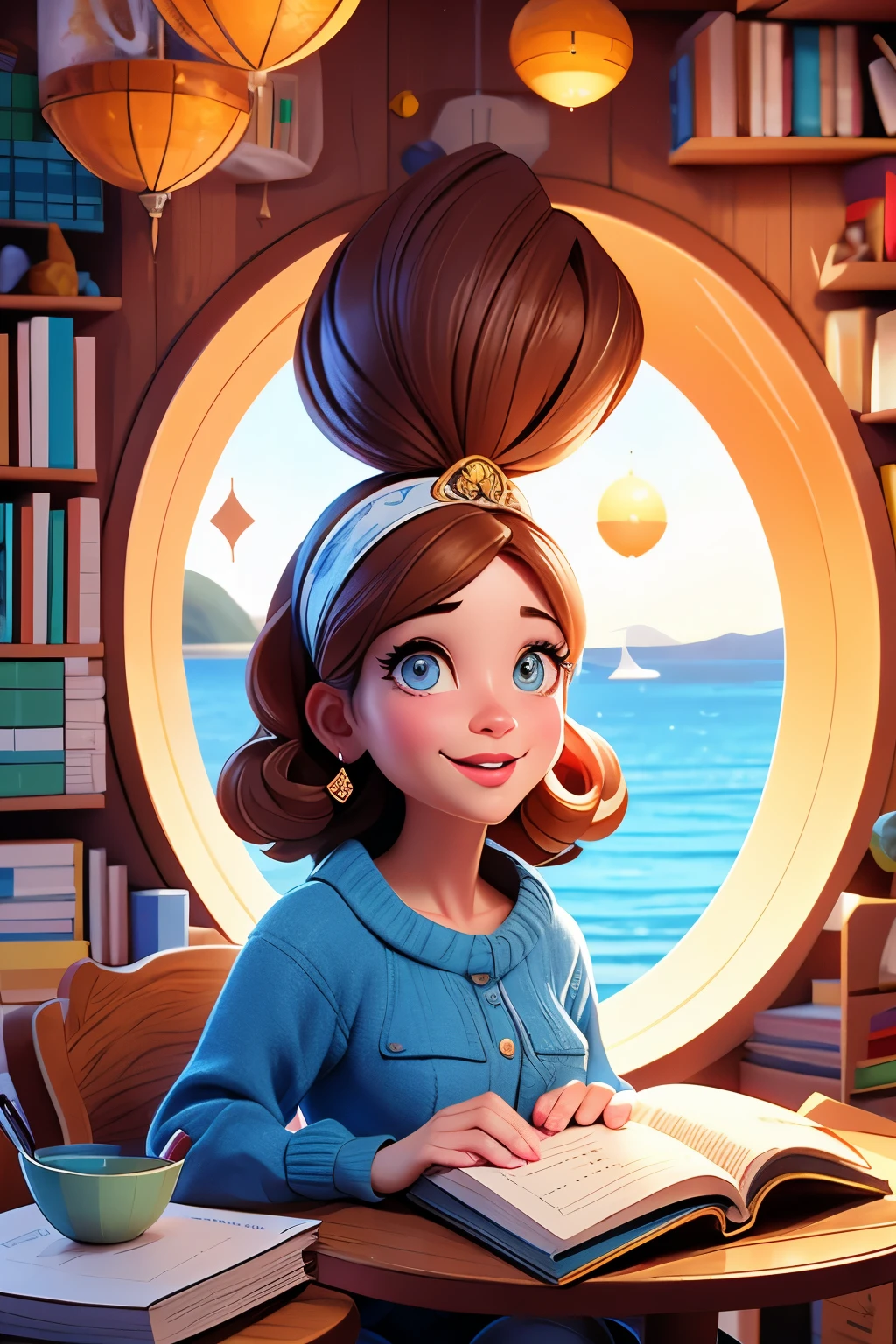  de 6 anos, loira, pele clara, olhos azuis, book illustration 
