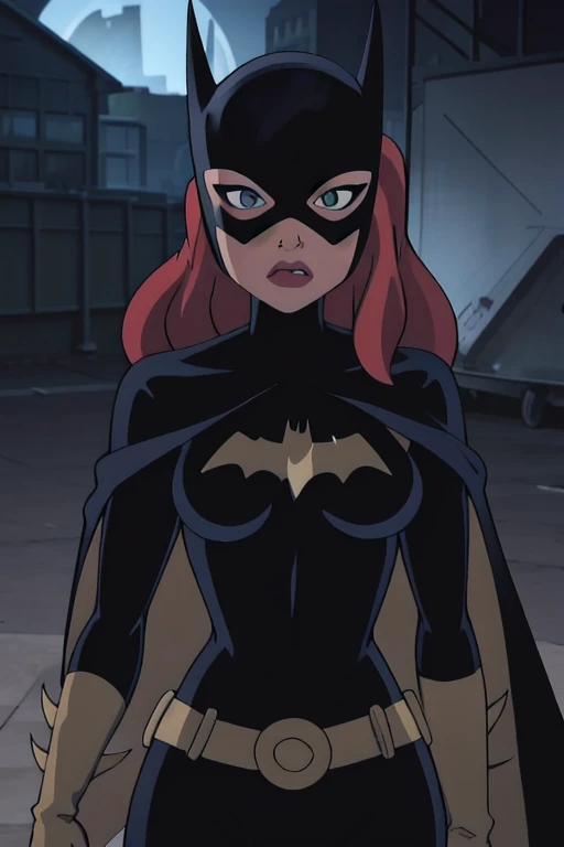 masterpiece, best quality, 1girl, solo, highres, scenery,
CARTOON_batgirl_ownwaifu,www.ownwaifu.com,mask,long hair,blue eyes,bodysuit,breasts,cloak,cape,domino mask,belt,medium breasts,superhero,gloves,lips,black bodysuit,helmet,belt buckle,horns,bat_print,pouch,forest