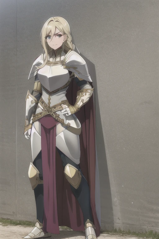 , 1female_knight, full body, armor, braid, highly detailed face, best quality, breastplate, cape, shoulder armor, 