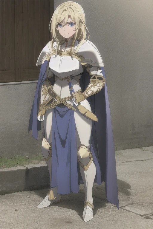, 1female_knight, full body, armor, braid, highly detailed face, best quality, breastplate, cape, shoulder armor, 