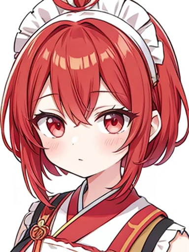 Red hair with short cut, maid outfit, wearing melon hairpin, detailed portrait of anime girl, anime moe art style, beautiful anime portrait, girl in hanfu, cute anime girl portrait, by Shitao, inspired by Pu Hua, anime girl portrait, cute anime girl portrait, Keqing from Genshin Impact, anime style portrait