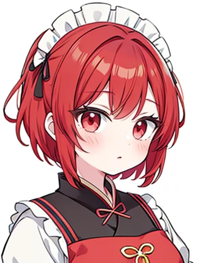 Red hair with short cut, maid outfit, wearing melon hairpin, detailed portrait of anime girl, anime moe art style, beautiful anime portrait, girl in hanfu, cute anime girl portrait, by Shitao, inspired by Pu Hua, anime girl portrait, cute anime girl portrait, Keqing from Genshin Impact, anime style portrait