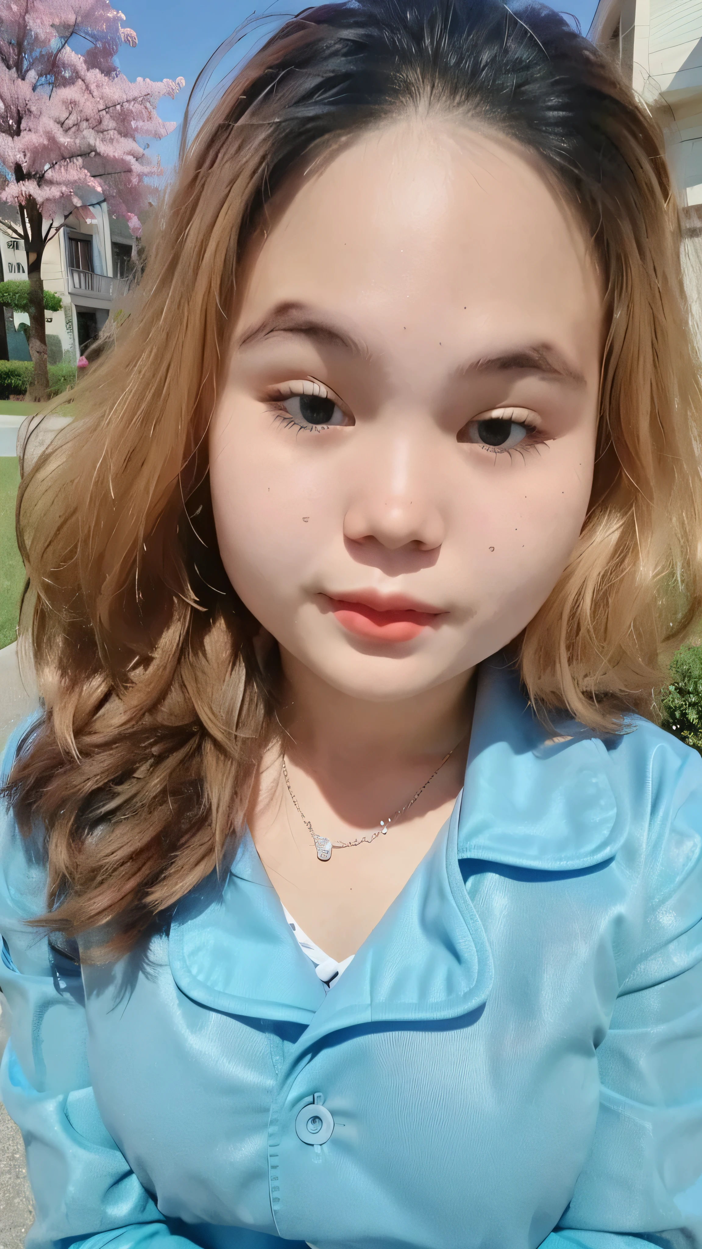 (super highest quality:1.3) (very realistic, Photoreal:1.3), (sharp focus:1.3), (Realistic and very high quality:1.3). (high resolution/High resolution:1.3), very delicate and beautiful, soft light, (brown hair, Shoulder-length straight bob hair sways in the wind), beautiful detailed girl, highly detailed eyes and face, beautifully detailed nose, thin and beautiful eyes, 1 girl, Pure beauty, cute, young, (smaller and flat chest), realistic face, realistic body, beautiful thigh, open jacket only, shorts jeans, cherry blossom background