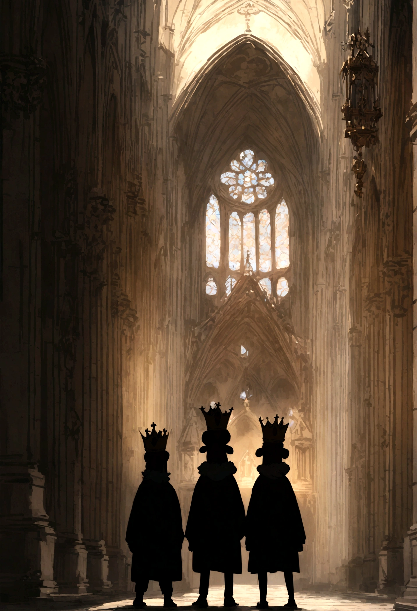 Goofy, wearing a crown on his head, is having a conversation at Notre Dame Cathedral, Cinematic