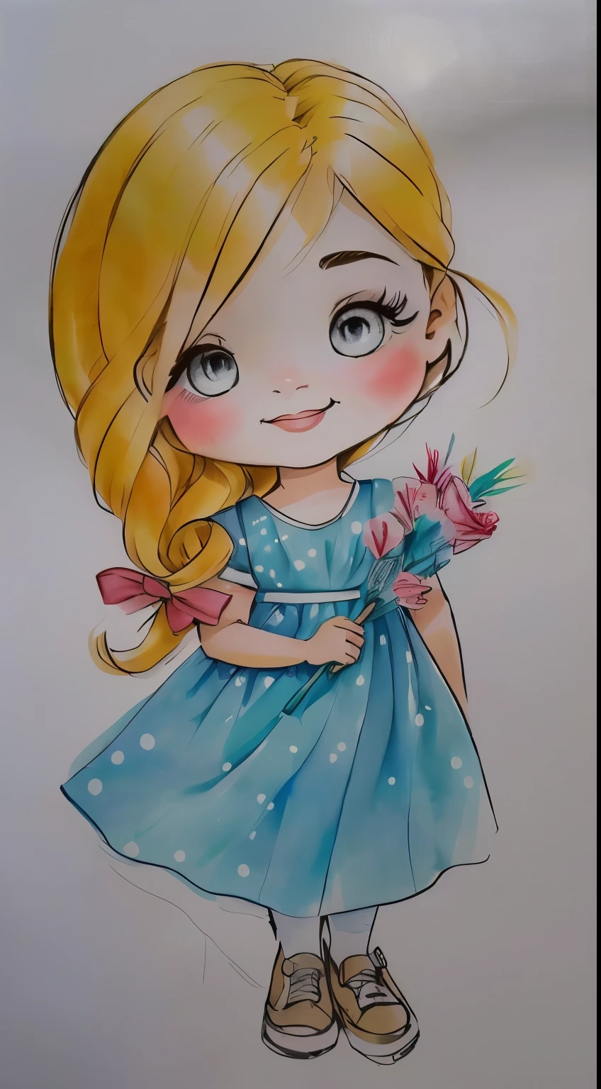 um close do desenho de uma garota sorrindo, garota de vestido, inspirado em Claire Hummel, desenho fofo, desenho de desenho animado, por Cicely Hey, garota chibi, desenho colorido, retrato de uma linda garota, vestido e rosto detalhados, personagem de desenho animado fofo, fofo de desenho animado, desenho colorido, caricatura, jovem, marca d'Water:-1