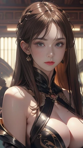 Random sexy poses,,One girl,(Highly detailed skin),(Curvy),(small),Beautiful breasts,(Big Breasts:1.5),Pale skin,Pointed Chest,Erect nipples,(Fantasy art,Best image quality,Hyperrealist portrait,(8k),Ultra-realistic,最high quality, high quality, High resolution, high quality texture,High detail,Beautiful details,Fine details,Highly detailed CG,Detailed Texture,Realistic facial expression,masterpiece,Presence,dynamic,bold),Bob Hair,(Thin Hair),(Soft Hair),(Straight hair:1.5),Long, slicked bangs,Very light coppery amber hair,Hair on one eye