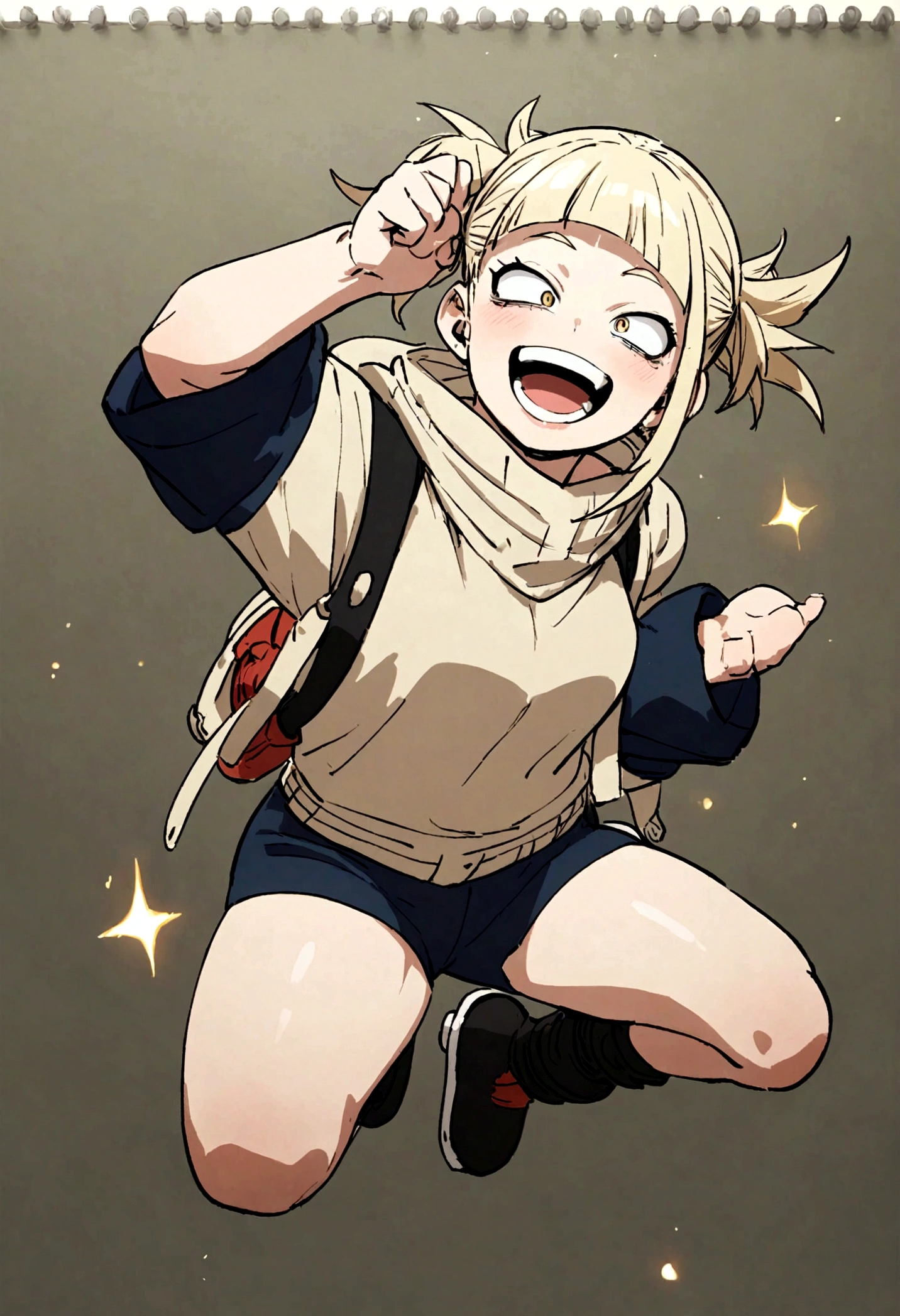 toga from my hero academia, full body jumping, happy face, cute face.