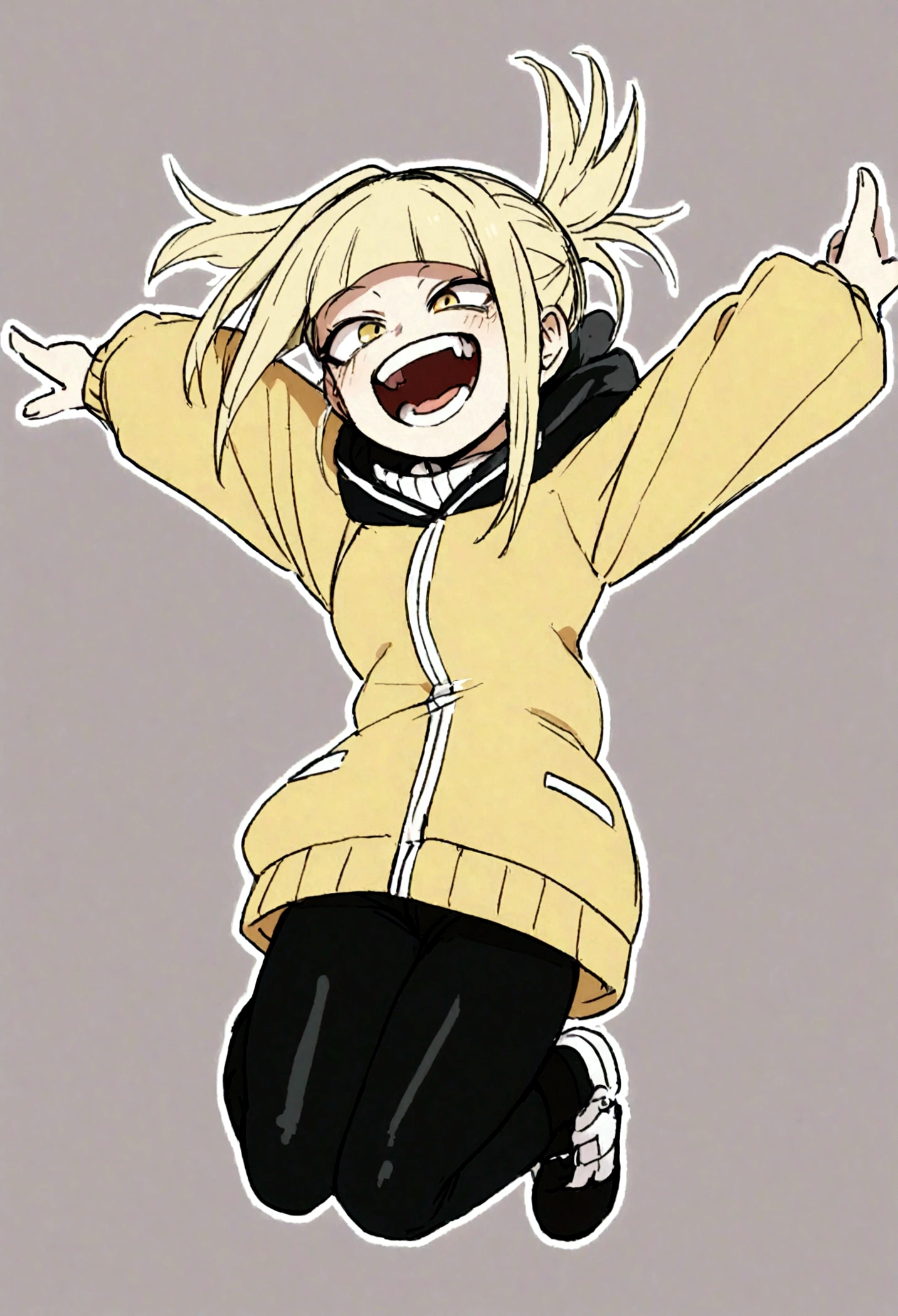 toga from my hero academia, full body jumping, happy face, cute face.