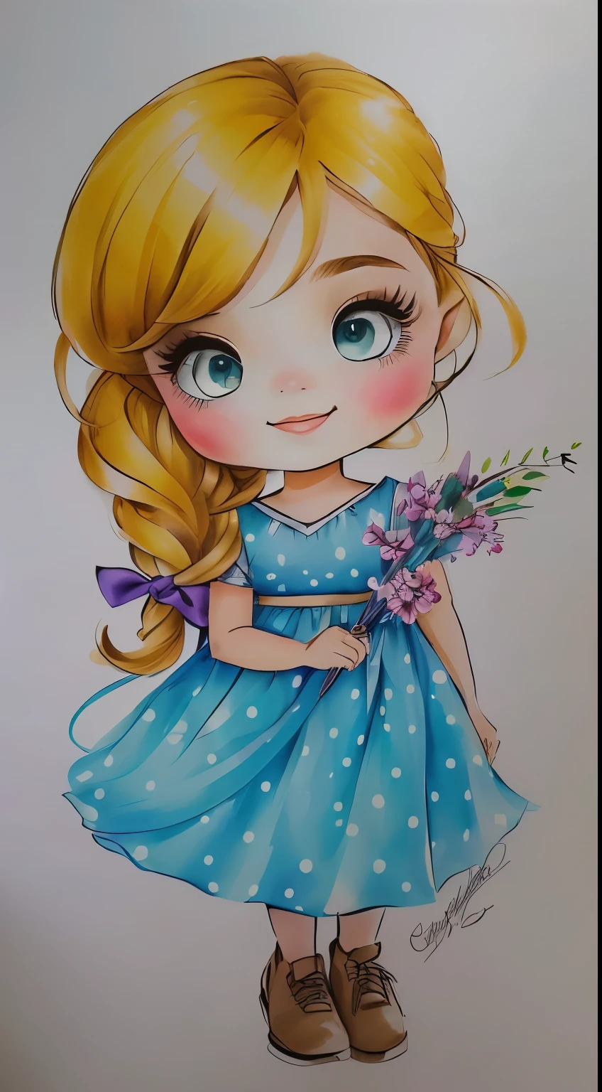 um close do desenho de uma garota sorrindo, garota de vestido, inspirado em Claire Hummel, desenho fofo, desenho de desenho animado, por Cicely Hey, garota chibi, desenho colorido, retrato de uma linda garota, vestido e rosto detalhados, personagem de desenho animado fofo, fofo de desenho animado, desenho colorido, caricatura, jovem, marca d'Water:-1