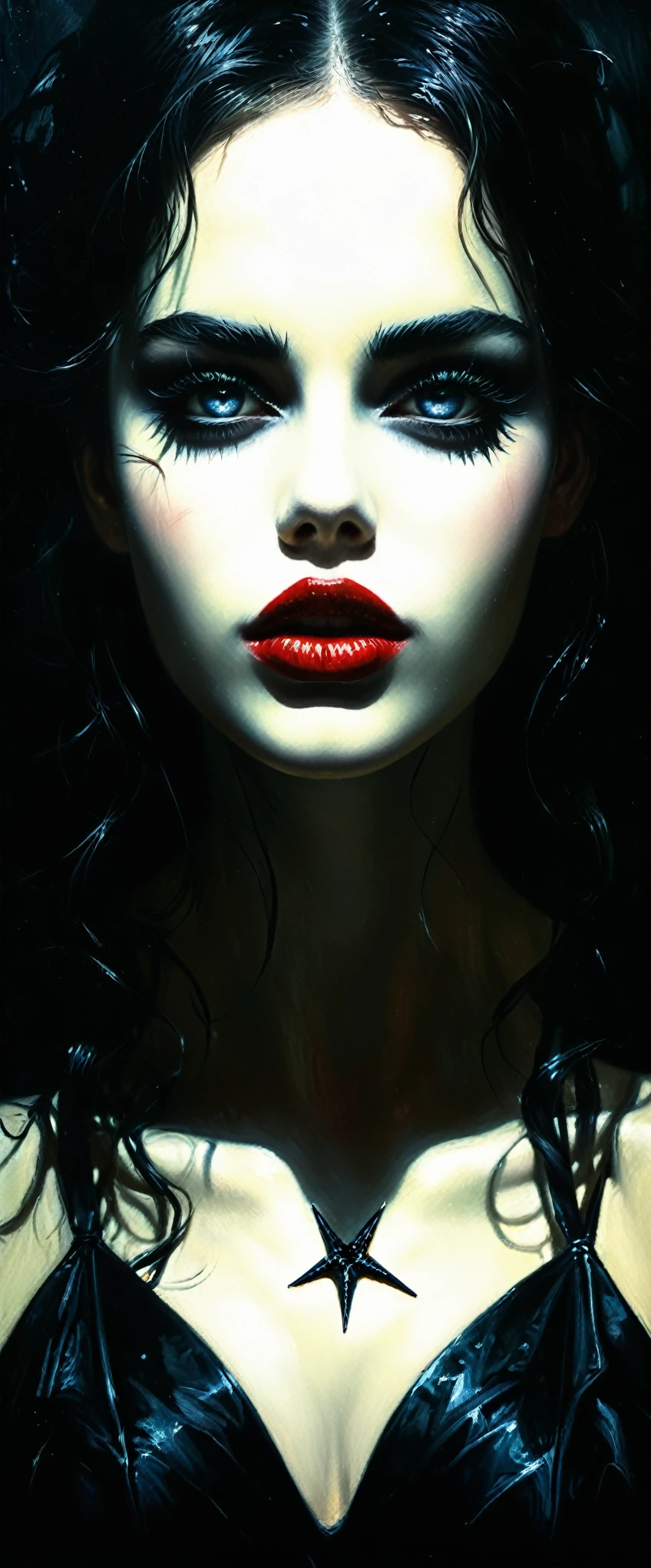 Those who know only joy do not have prayers. The of suffering, cursing life, is something that only you can do. Dark Ambient Dark Fantasy. Full length view. beautiful eyes. Best quality, relief, dark gothic, conceptual art. Oil painting, thin smooth lines, light gentle shadows, + 36.5 mm f0 cinematic quality, + (Pino Daeni style, Albert Joseph Penaud, Sven37). Thematic art of life (conceptual art) Visual poetry.