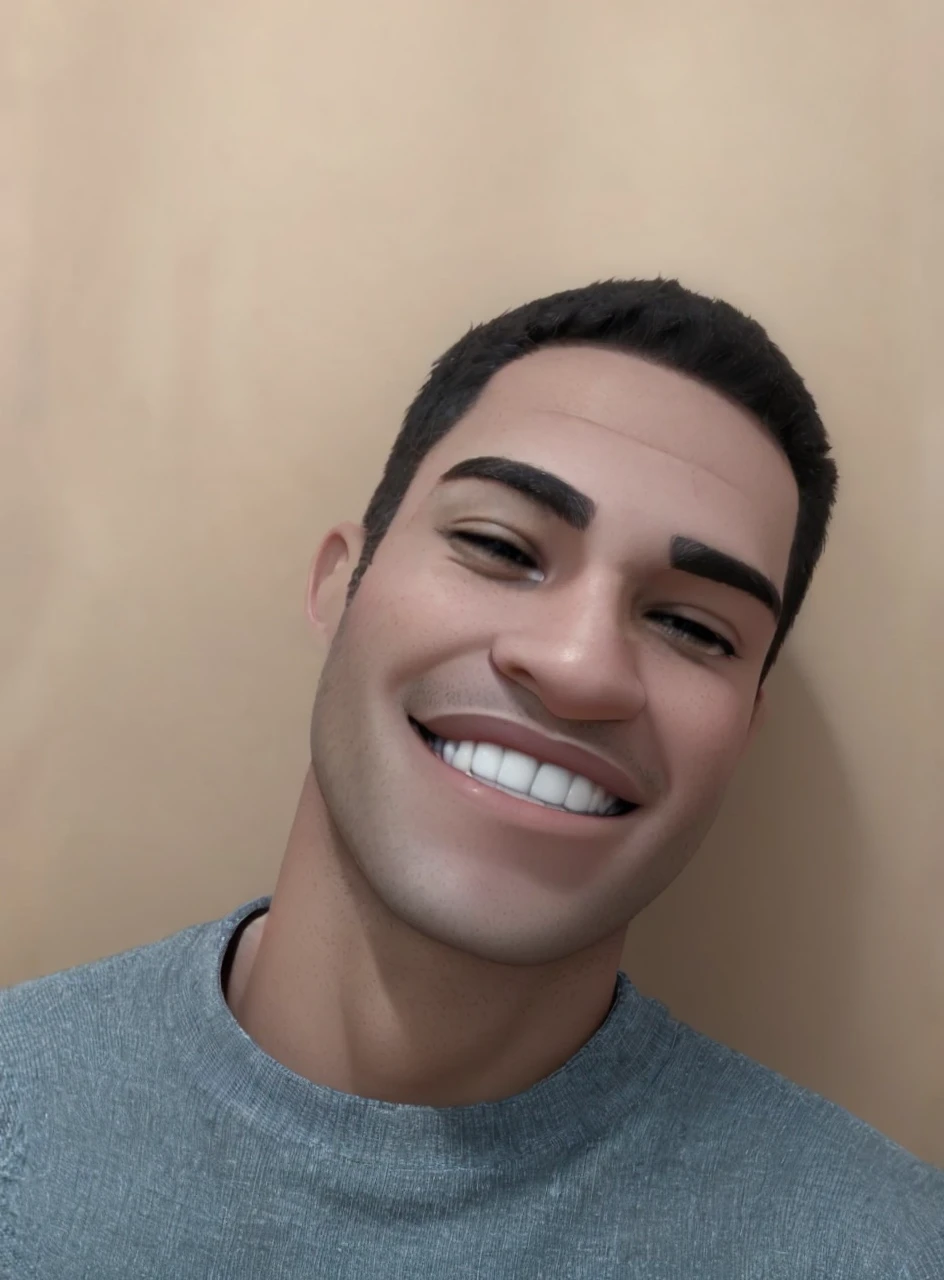 homem, deixar olhos fechados, sorrindo, rosto fino, sem barba, estilo desenho, alta qualidade
