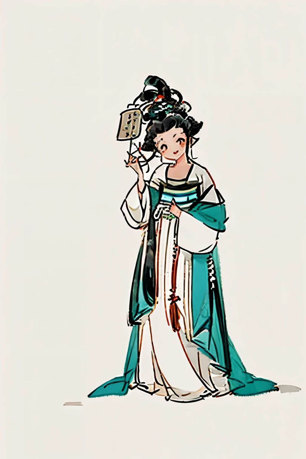 1 Girl, black hair, Blue Hanfu, Fine brushwork figures,