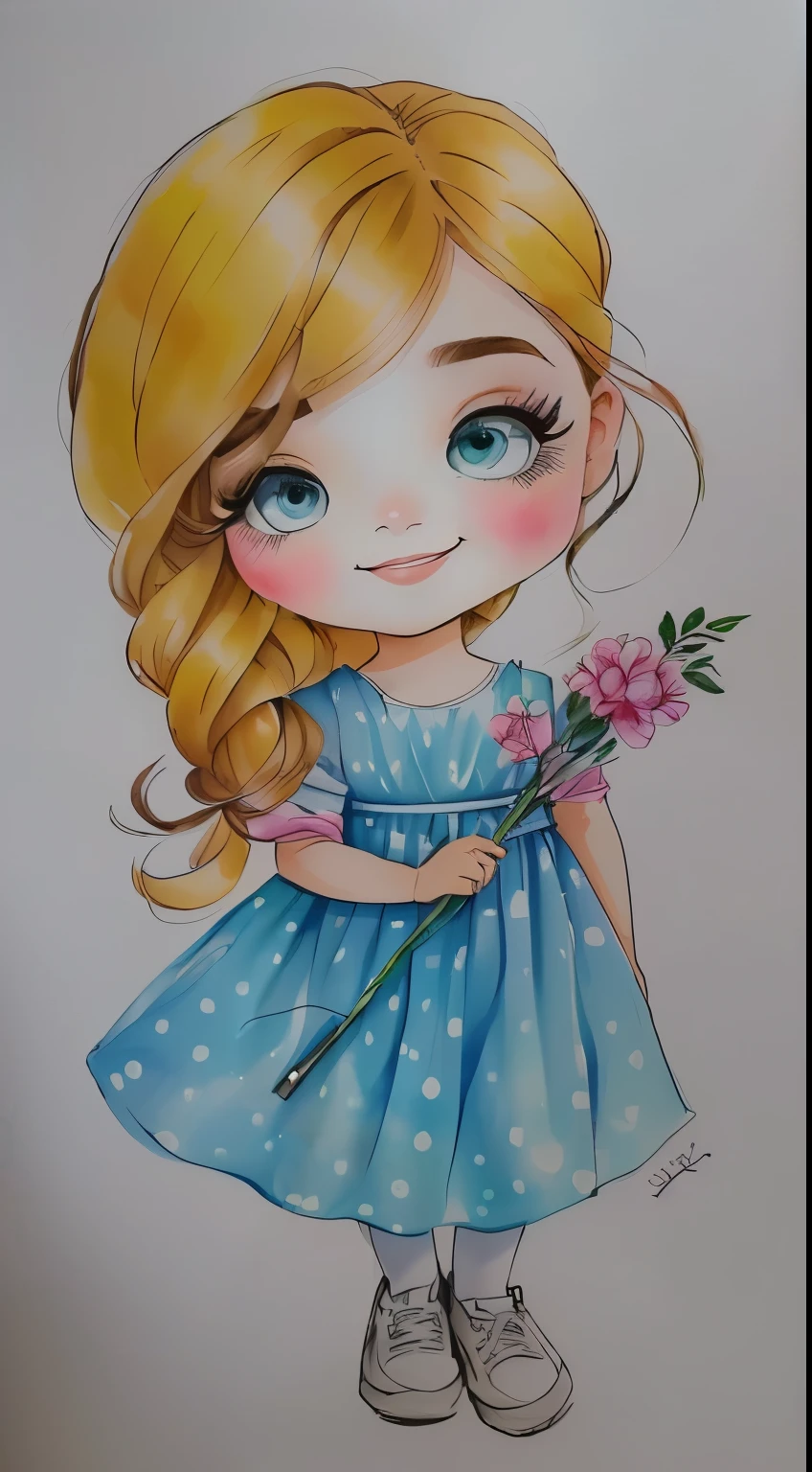 um close do desenho de uma garota sorrindo, garota de vestido, inspirado em Claire Hummel, desenho fofo, desenho de desenho animado, por Cicely Hey, garota chibi, desenho colorido, retrato de uma linda garota, vestido e rosto detalhados, personagem de desenho animado fofo, fofo de desenho animado, desenho colorido, caricatura, jovem, marca d&#39;Water:-1