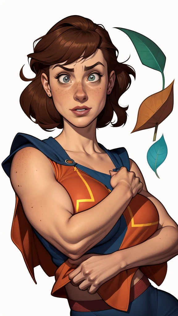 Character style illustration style Completely bare breasts showing a little fear Breast size Cartoon name: white background medium breasts freckled face Sabrina Spielman and Luna actress strong contours Physical description - long, cabelo liso, tingidos de um marrom vibrante que contrasta com sua pele clara. - You reflect a mix of curiosity and determination. - Ela tem uma estatura alta, with a slender and agile figure, evidenciando sua agilidade e destreza. -fundo colorido Design de personagens de retrato, beautiful digital illustration, retrato de alta qualidade, Arte em quadrinhos, Corpo inteiro sensualizando ou pelada. folha de retorno. return leaf member clothes of the day expression of the day hellish love using sanserine and Harry Potter clothes