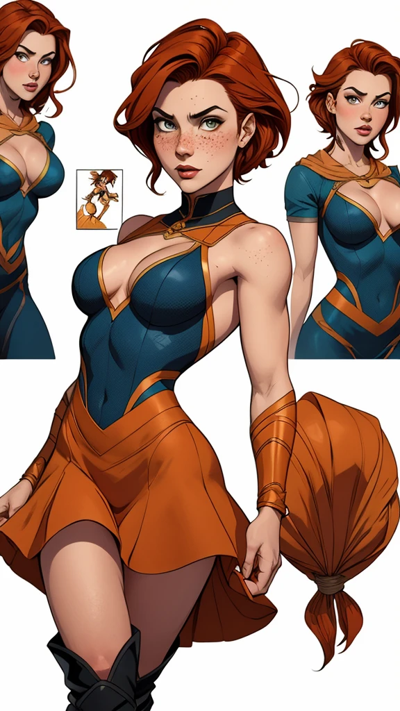 Character style illustration style Completely bare breasts showing a little fear Breast size Cartoon name: white background medium breasts freckled face Sabrina Spielman and Luna actress strong contours Physical description - long, cabelo liso, tingidos de um marrom vibrante que contrasta com sua pele clara. - You reflect a mix of curiosity and determination. - Ela tem uma estatura alta, with a slender and agile figure, evidenciando sua agilidade e destreza. -fundo colorido Design de personagens de retrato, beautiful digital illustration, retrato de alta qualidade, Arte em quadrinhos, Corpo inteiro sensualizando ou pelada. folha de retorno. return leaf member clothes of the day expression of the day hellish love wearing sanserine and Harry Potter clothes a woman in a dress and boots walking on the beach, cosplay ornamentado, amoranto, Black Jessica, por Galen Dara, better known as amoranto, fantasy photo shoot, Body Shot of the Cinematic Goddess, Katherine Winnick, uma linda feiticeira, estilo ivan talavera e artgerm, cosplay triss merigold