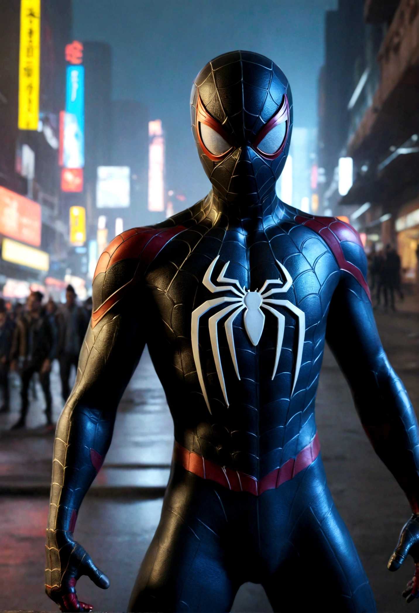 Spiderman as a zombie,(top-quality、8K、32K、masterpiece、nffsw:1.3)、(The ultra -The high-definition)、(Photorealsitic:1.4)、Raw photography,Perfect eyes,Charming perfect figure,actionpose:1.2,Detailed cyberpunk fashion、World of Cyberpunk,depth of fields,blurry backround,、