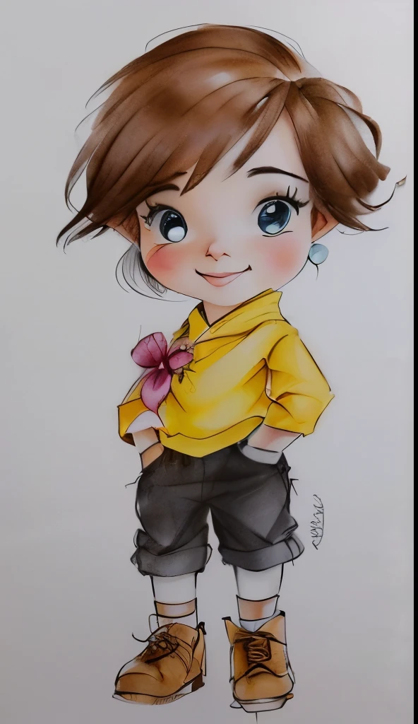 um close do desenho de uma garota sorrindo, garota de vestido, inspirado em Claire Hummel, desenho fofo, desenho de desenho animado,  desenho colorido, e rosto detalhados, personagem de desenho animado fofo, fofo de desenho animado, desenho colorido, caricatura, jovem, marca d&#39;Water:-1