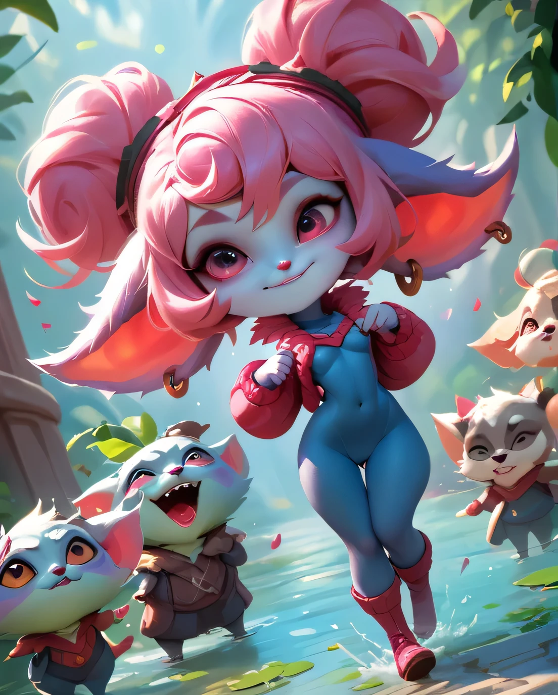 score_9, score_8_up, score_7_up, score_6_up, score_5_up, score_4_up, pink purpple yordle female, a dubious little creature getting up to mischief,cute,pretty,attrative,seminua,rdles,slender,thin,