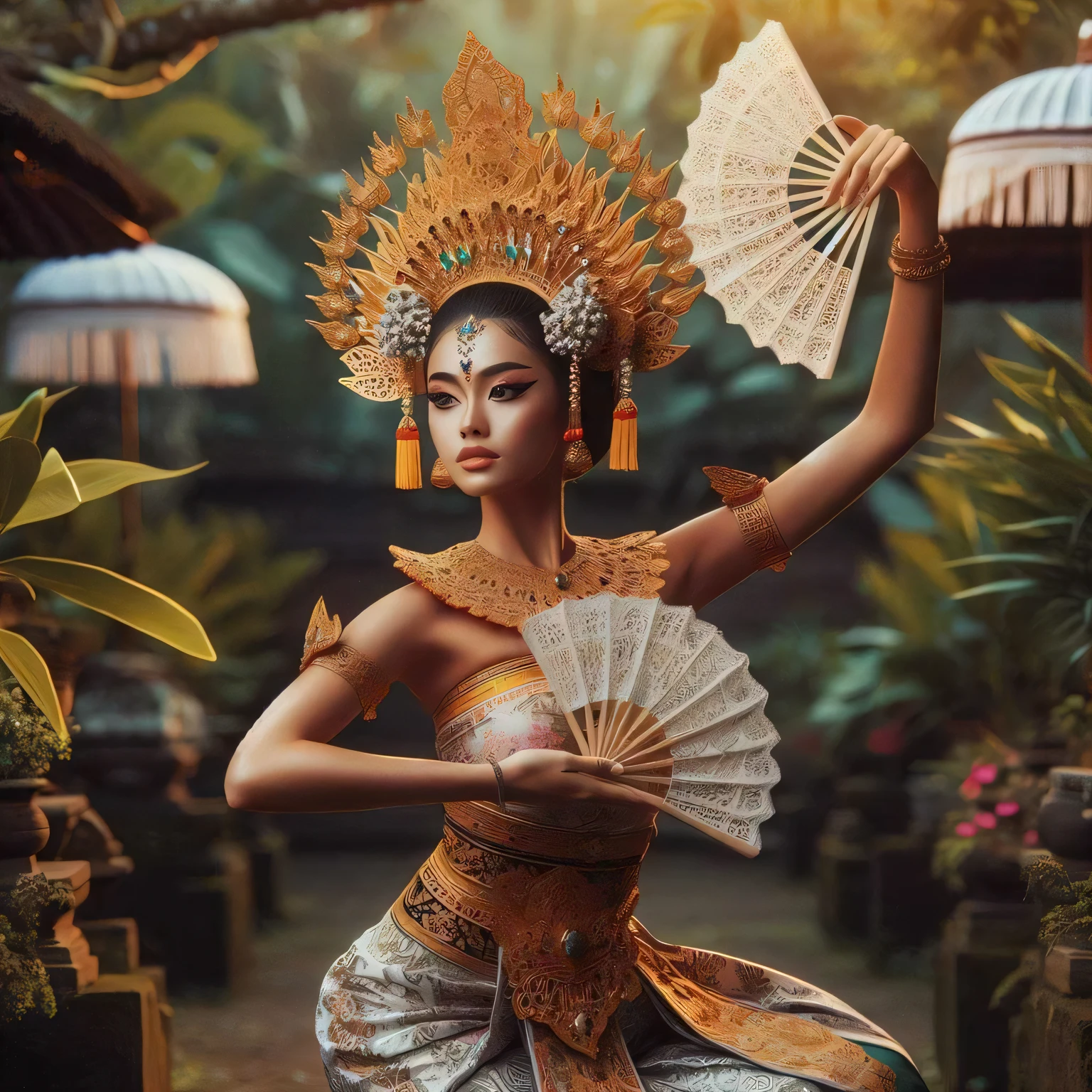 arafed woman with gigantic breast in a traditional thai costume holding a fan, traditional beauty, portrait shot, wearing an ornate outfit, thailand art, wearing ornate clothing, traditional makeup, javanese mythology, indonesia, traditional clothes, bali, traditional clothing, beautiful oriental woman, traditional dress, traditional costume, exotic costumes, ornate attire, geisha prima ballerina, asian art, wearing authentic attire, (masterpiece, best quality:1.2),(8k,highres,RAW photo,realistic,photo-realistic:1.3),(detailed skin texture,detailed cloth texture,beautiful detailed face:1.25),professional lighting,photon mapping,beautiful soft light,radiosity,physically-based rendering,model shoot style, model shoot style, (extremely detailed CG unity 8k wallpaper), full shot body photo of the most beautiful artwork in the world, complex 3d render ultra detailed, looking at viewer, 18 yo, wet hair, real human skin, vibrant details, hyperrealistic, beautiful, octane render, 8k, best quality, masterpiece, an extremely delicate and beautiful, extremely detailed ,CG ,unity ,wallpaper, (realistic, photo-realistic:1.37),Amazing, finely detail, masterpiece,best quality,official art, extremely detailed CG unity 8k wallpaper ,extreme detailed eyes, (perfect face), shiny skin, colorful, highest detailed, vibrant colors, ultra high res, (high contrast), intricate, lens flare,