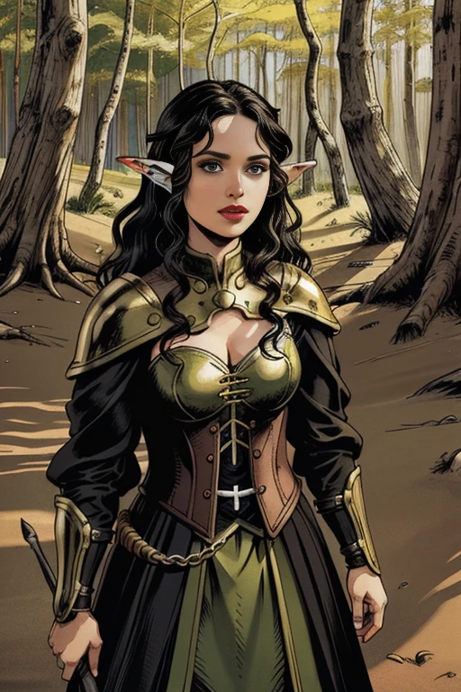 Elfo feminino,pequeno sorriso,lguerreira elfa,guerreira elfa armadura de batalha, (((Obra de arte))), (((melhor qualidade))), ((ultra-detalhado)), (illustration), ((extremamente delicado) e lindo)),(Bokeh, fundo desfocado),(melhor sombra), 1 elf female,calcinha branca, cabelo preto, cabelo longo,orelhas pontudas, kawaii,bonitinho,mudar, brilho Destaque Spot nos olhos, foco do personagem,Tilt your head,arte corpo inteiro,closeup