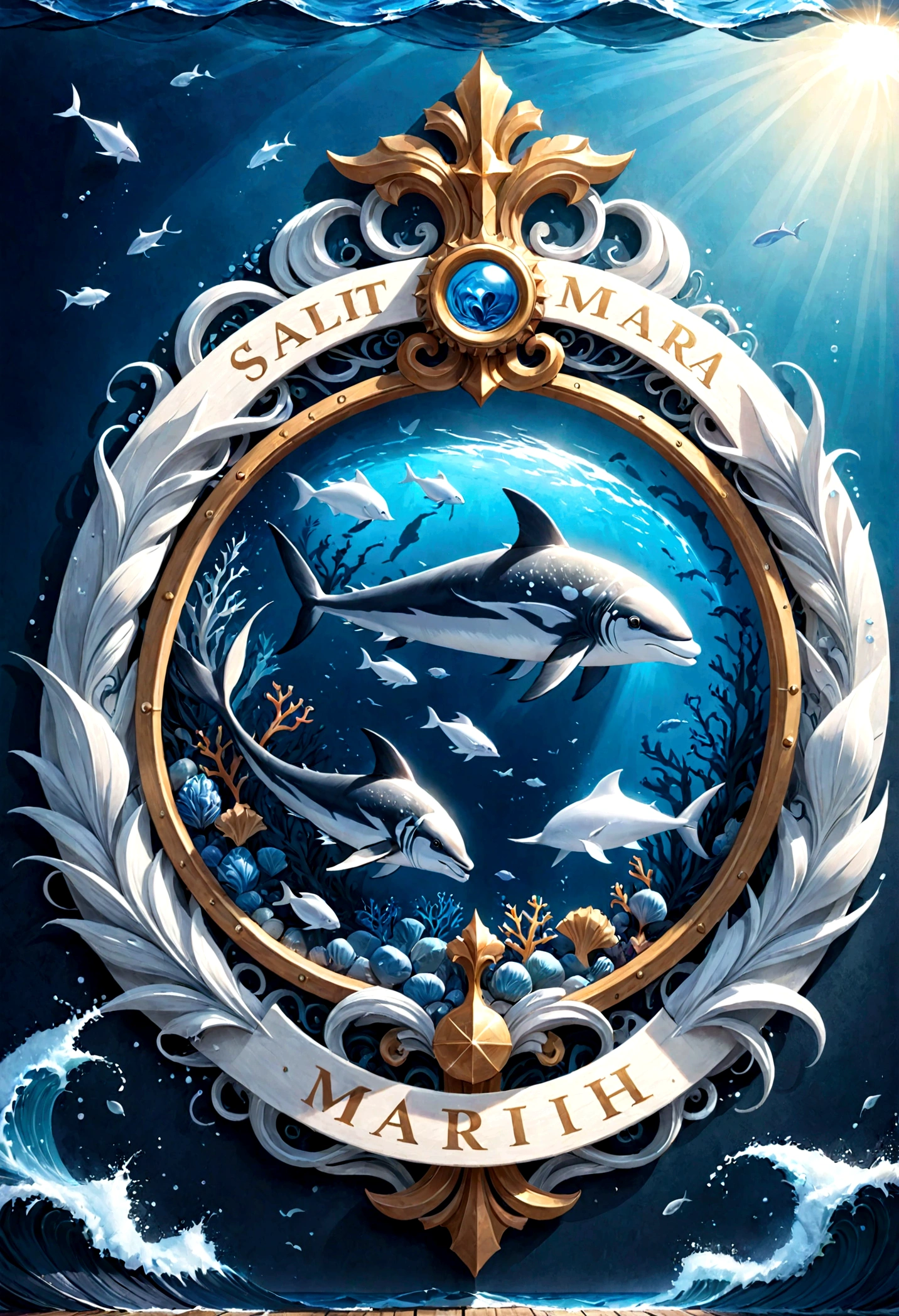 SeaArt Studio, logo marca, fundo azul marinh