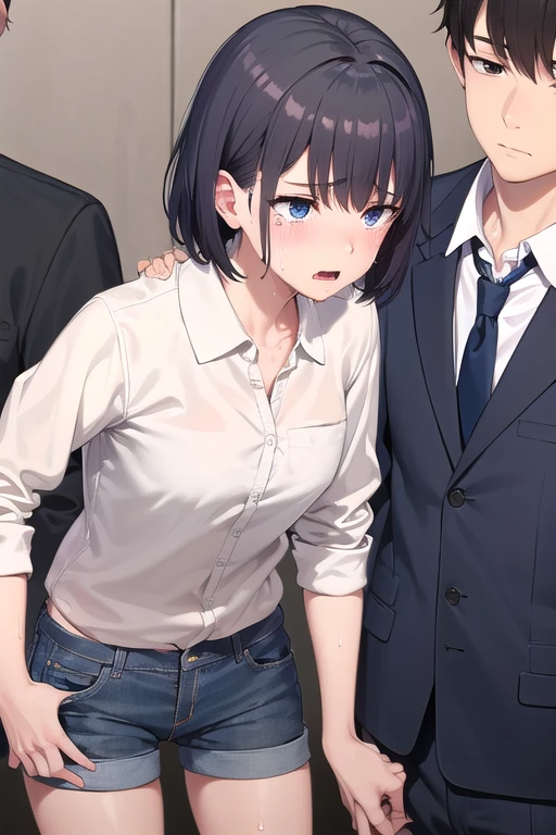A JK with short black hair is being bullied by guys A tearful expression of emotion My crotch is wet